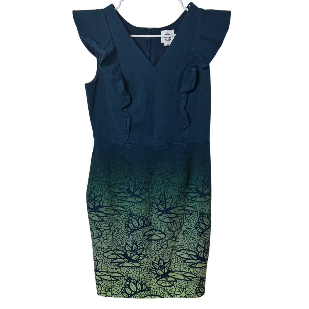 Disney The Dress Shop Princess Tiana Dress Women M Blue Green Ombre Lotus Ruffle